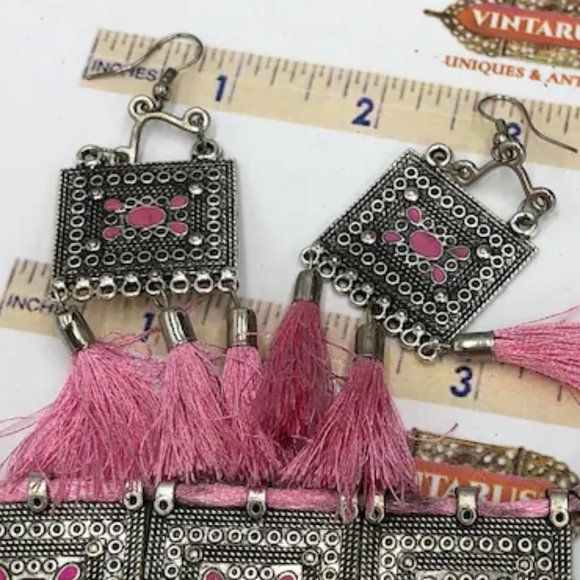 Silver Kuchi Afghan Jewelry Set With Dangling Tassels, Tribal Set - Picture 4 of 4